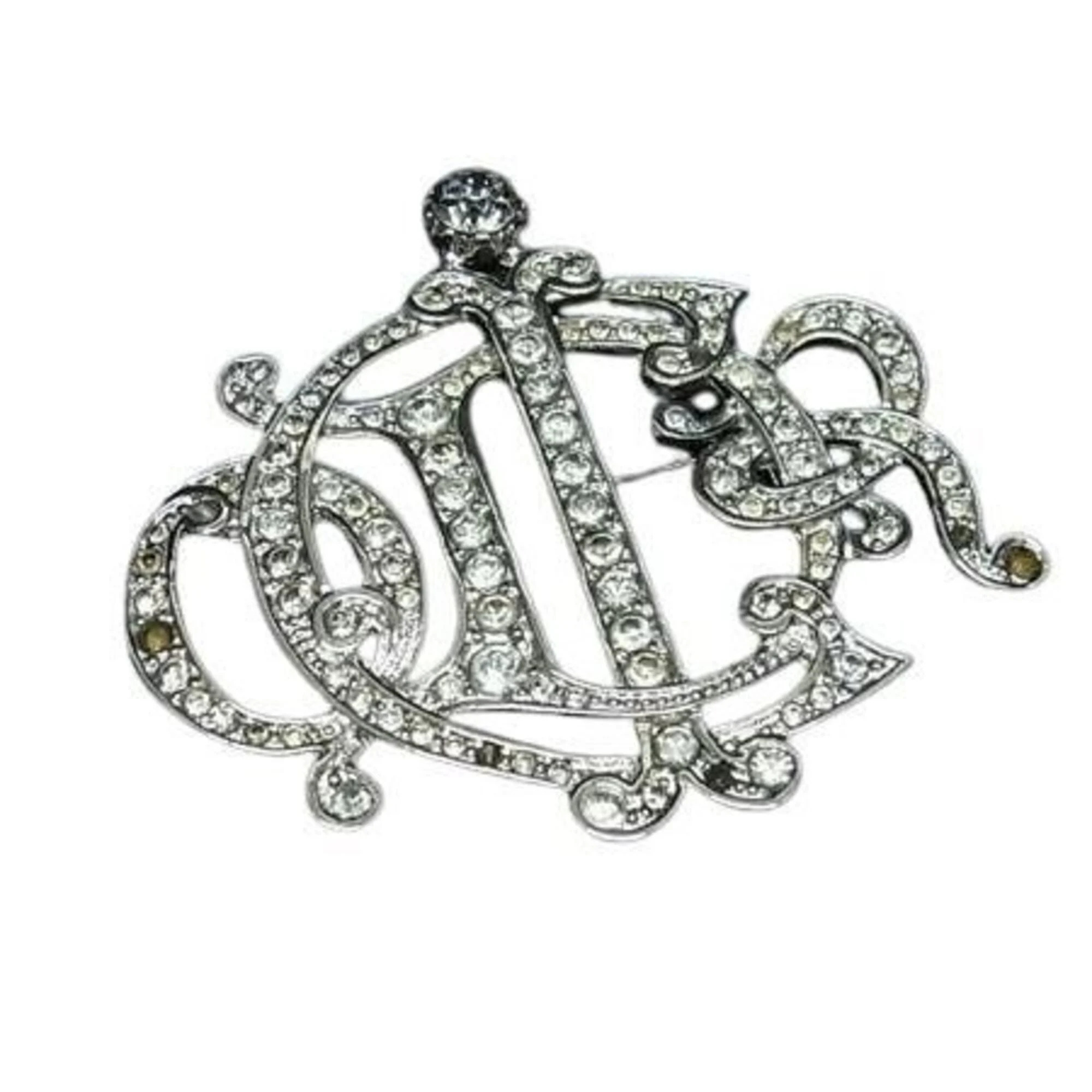 Christian Dior Brooch, Silver Metal, Women's, With Rhinestones.